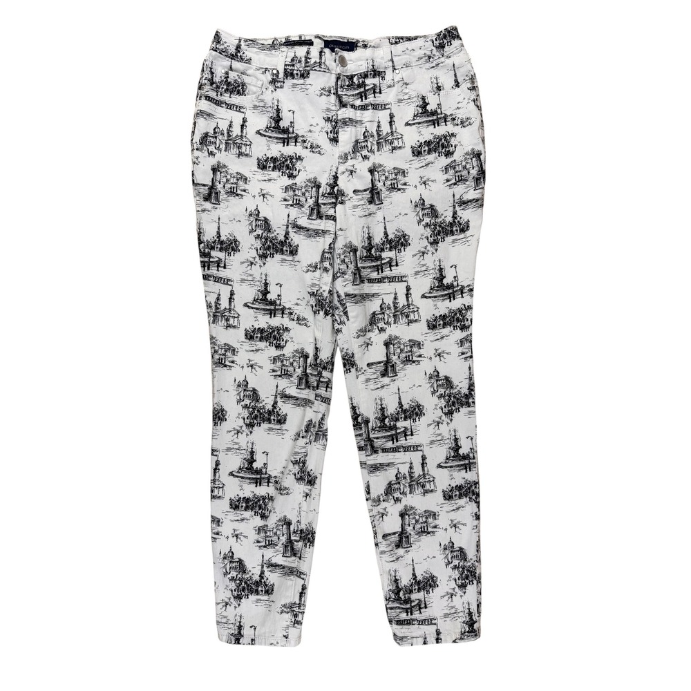 Charter Club 12 Bristol Skinny Ankle Pants Toile Print Cotton Scenic White